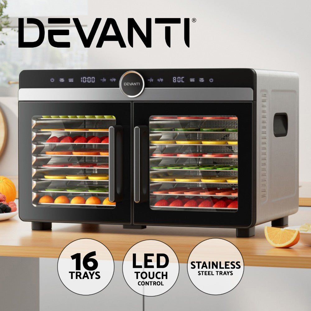 Dual-Zone 16 Tray Food Dehydrator Stainless Steel Fruit Jerky