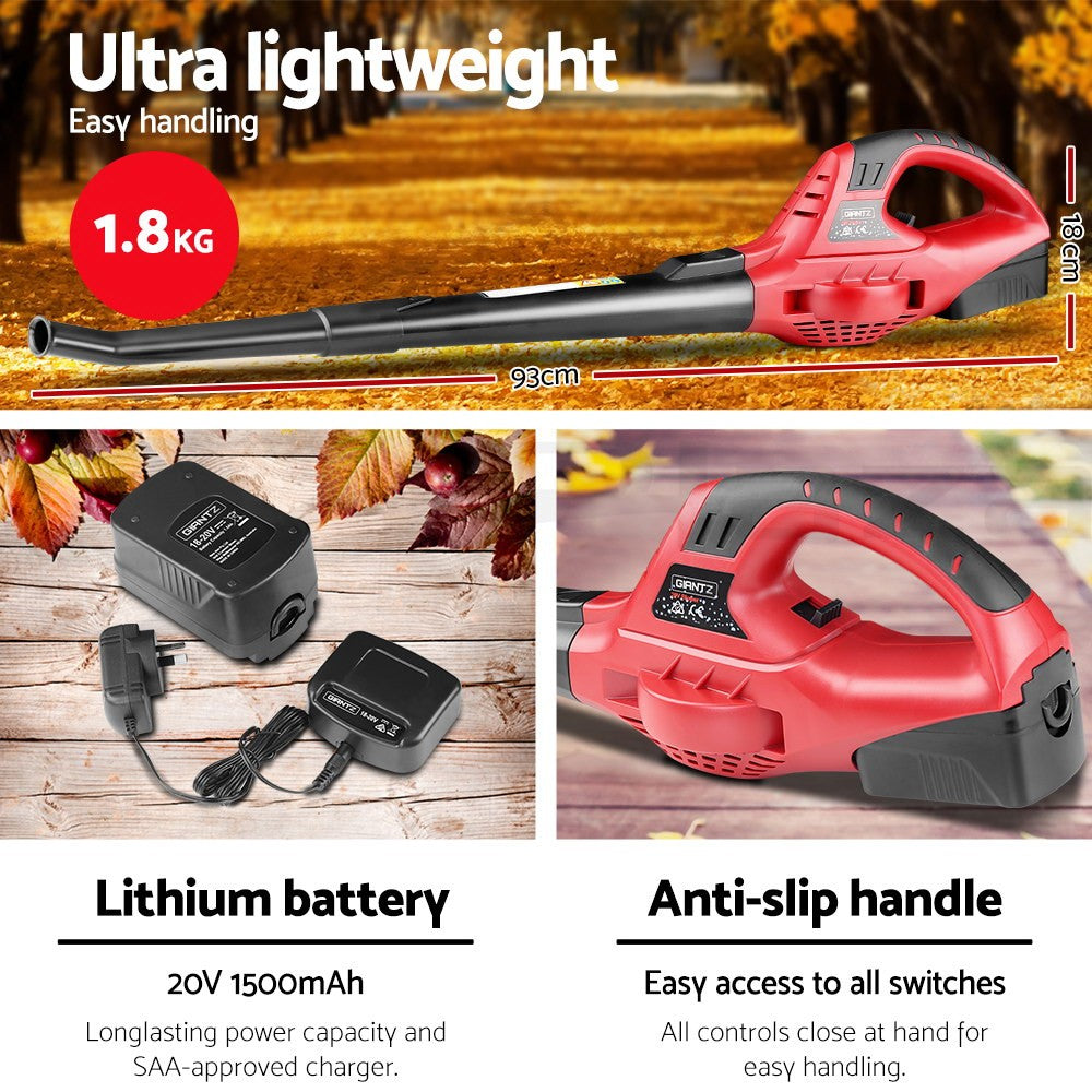 20V Cordless Leaf Blower Lithium Battery 2-Speed Nozzles