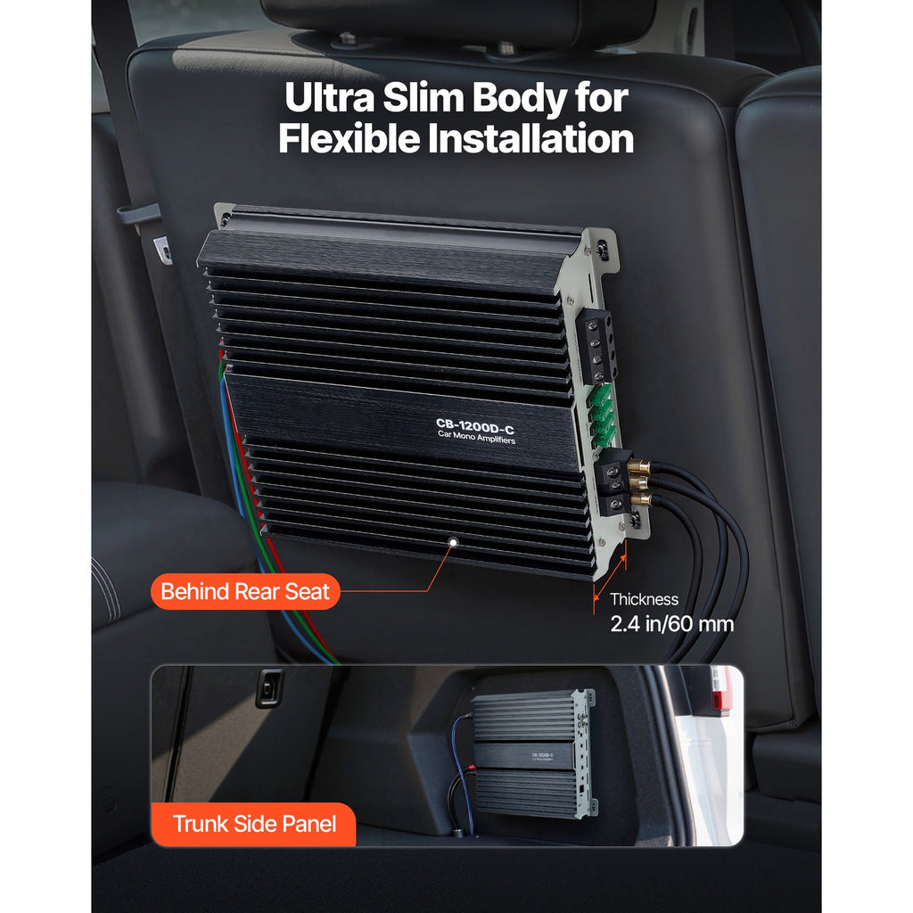 Uimoso Monoblock Class D Car Amplifier for Subwoofers, 1200W RMS, 1/2/4 Ohm