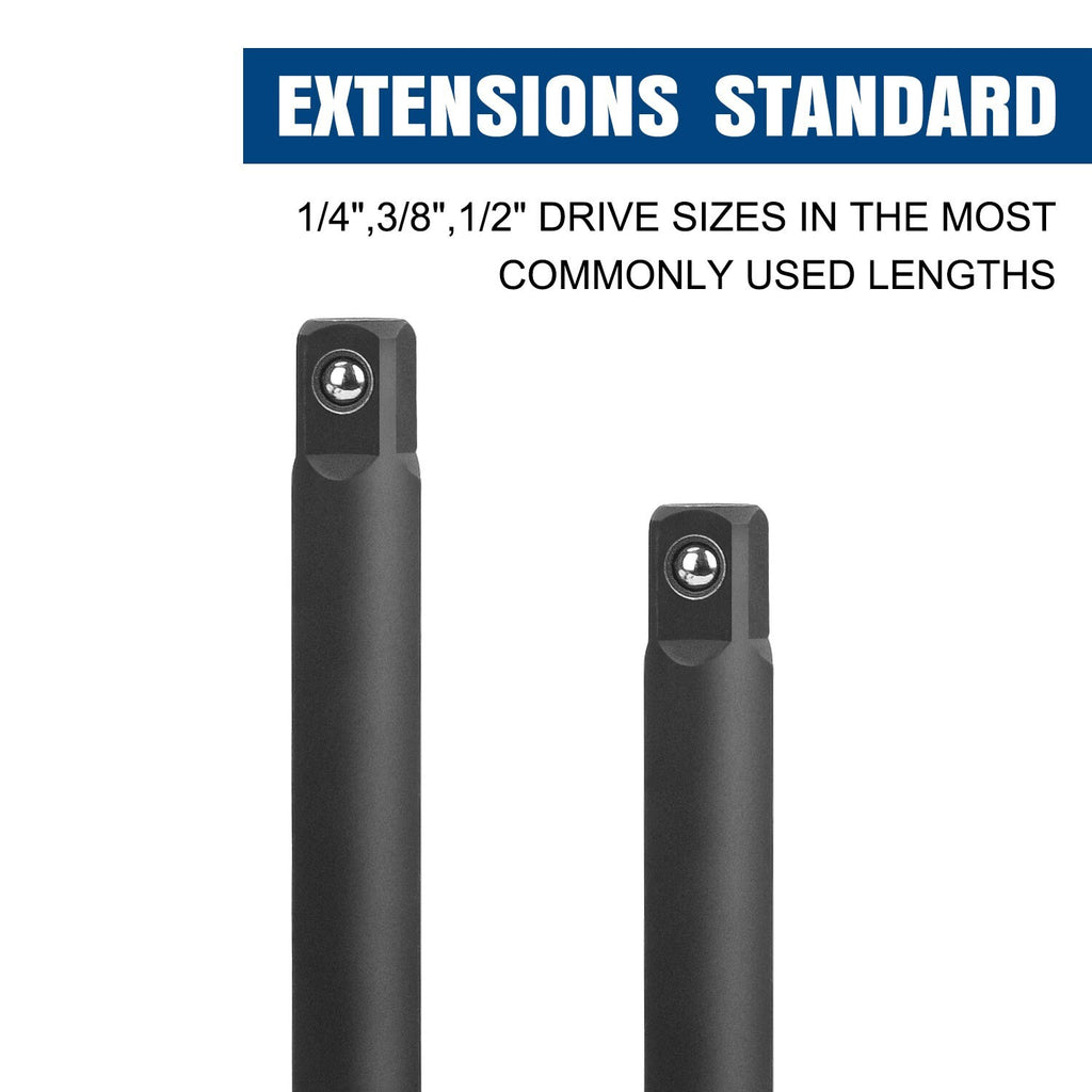9pc Extension Bar Set – 1/4", 3/8" & 1/2" Socket Drive