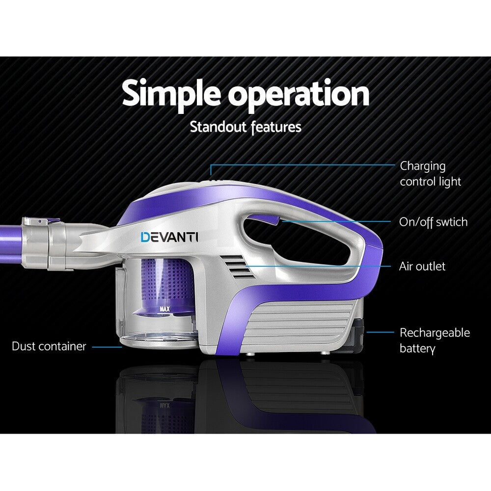 Devanti Cordless Stick Vacuum Cleaner 150W Handheld Purple