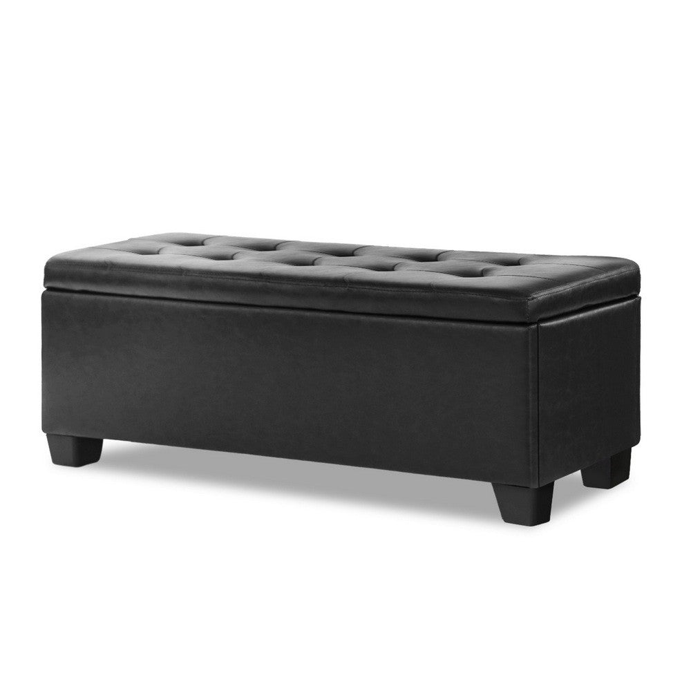 97cm Leather Storage Ottoman Blanket Box Bench Black