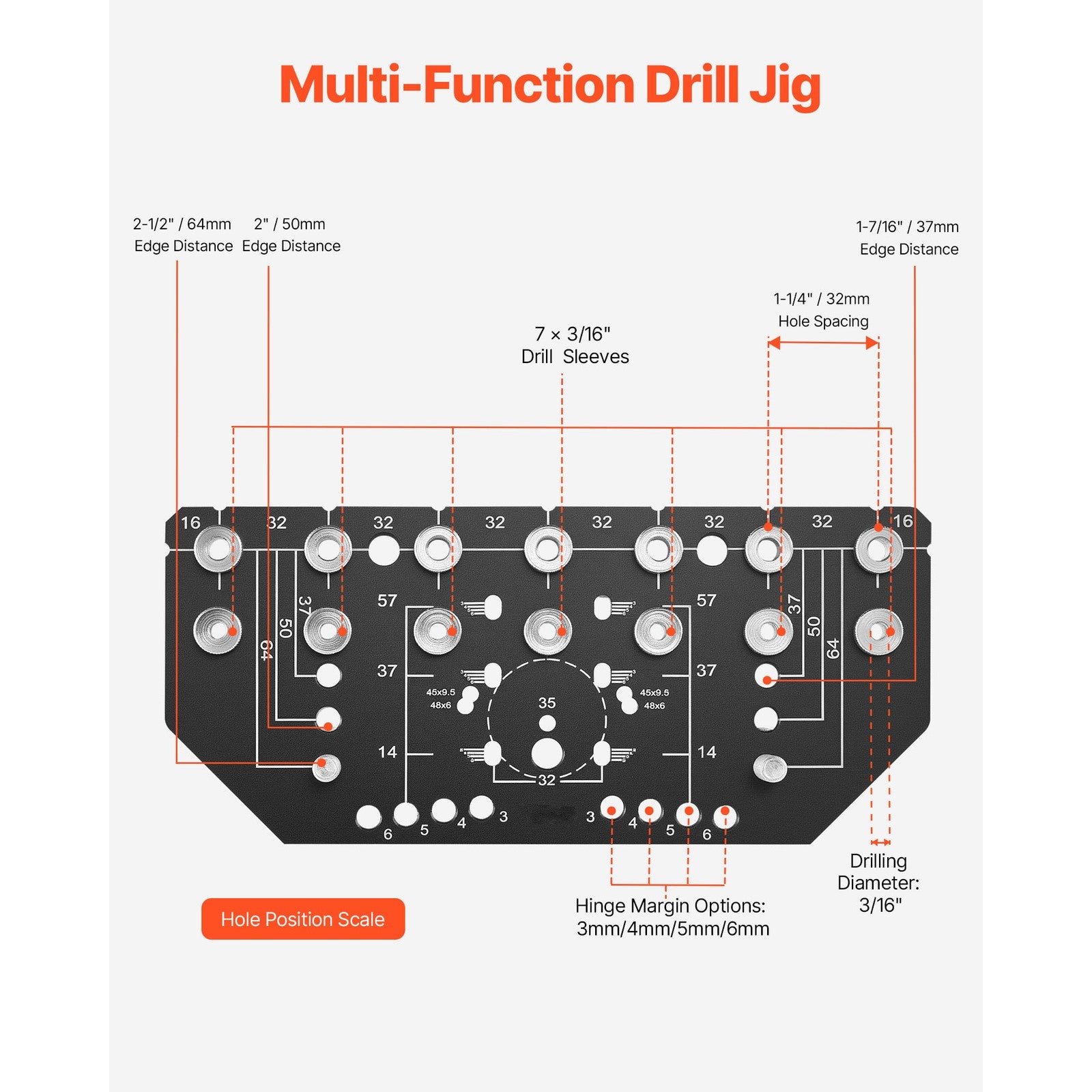 Uimoso Shelf Pin Jig and Hinge Jig 2-in-1 Aluminum Alloy Cabinet Hole Drilling
