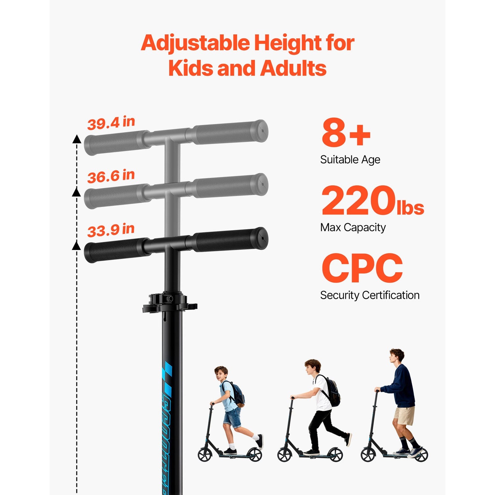 Uimoso Foldable Kick Scooter for Kids, Teens, and Adults, 99.8 kg Capacity