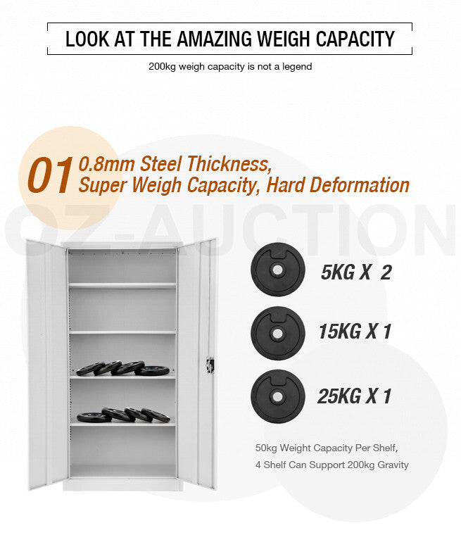 Metal Locker Steel Cupboard – Filing & Storage Cabinet 185cm GR/WH