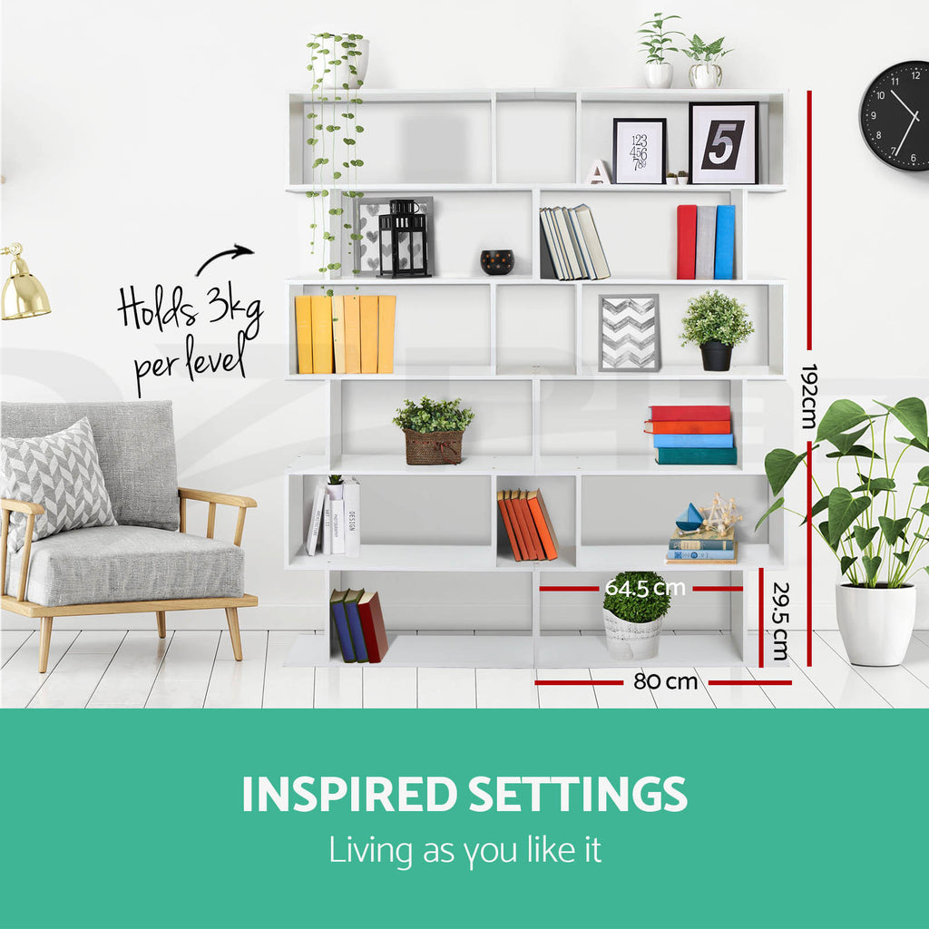 6 Tier Bookshelf Display Storage Bookcase White
