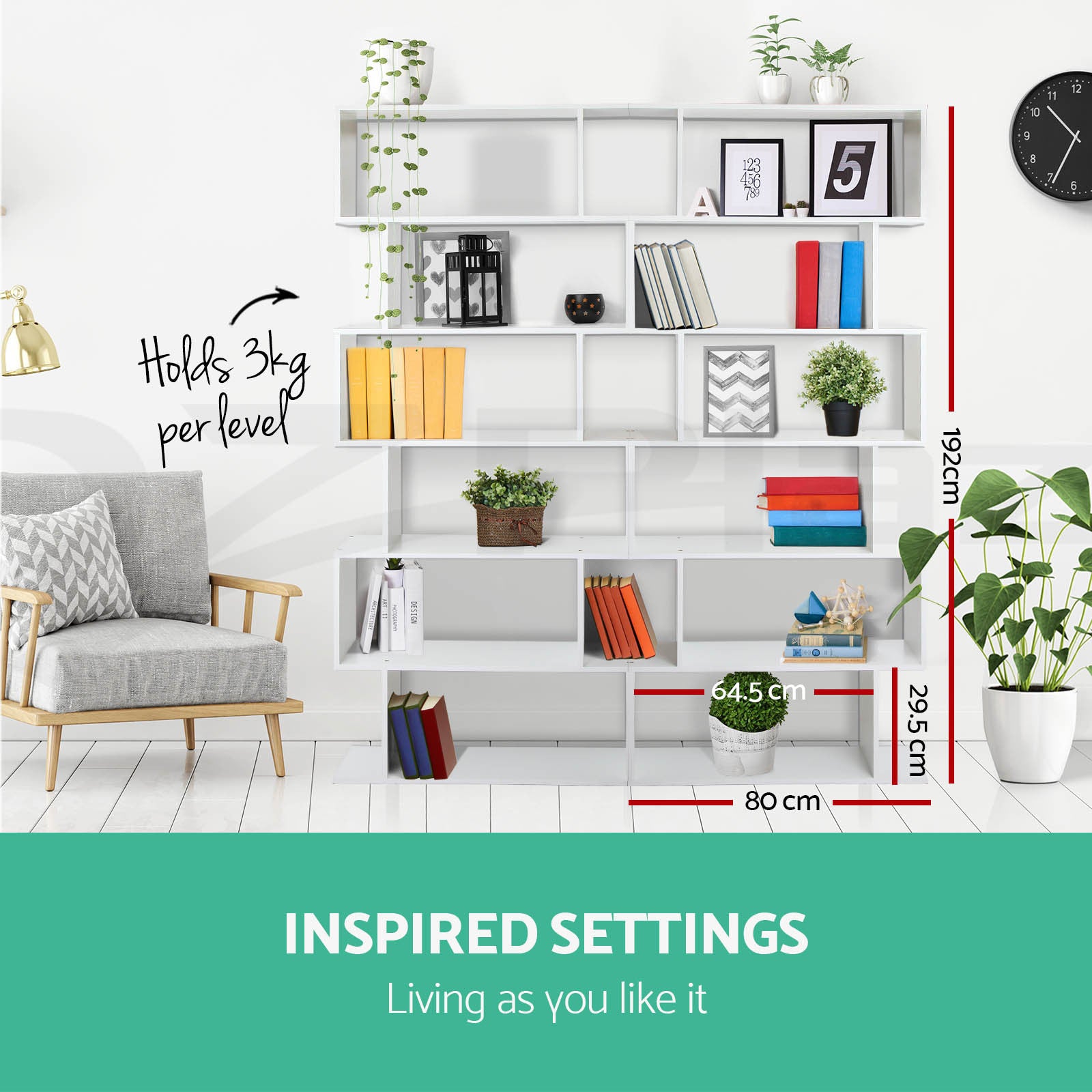 6 Tier Bookshelf Display Storage Bookcase White
