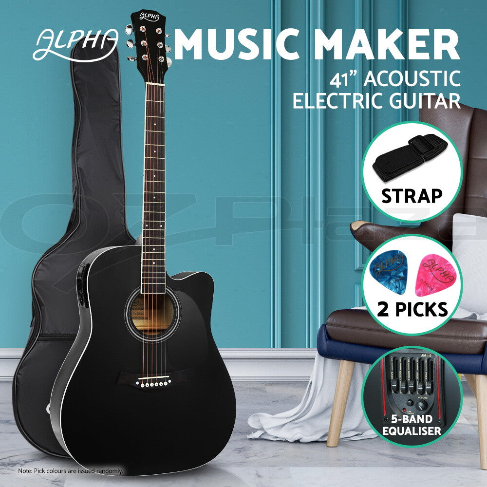 Alpha 41” Electric Acoustic Classical Guitar Full Size EQ Black
