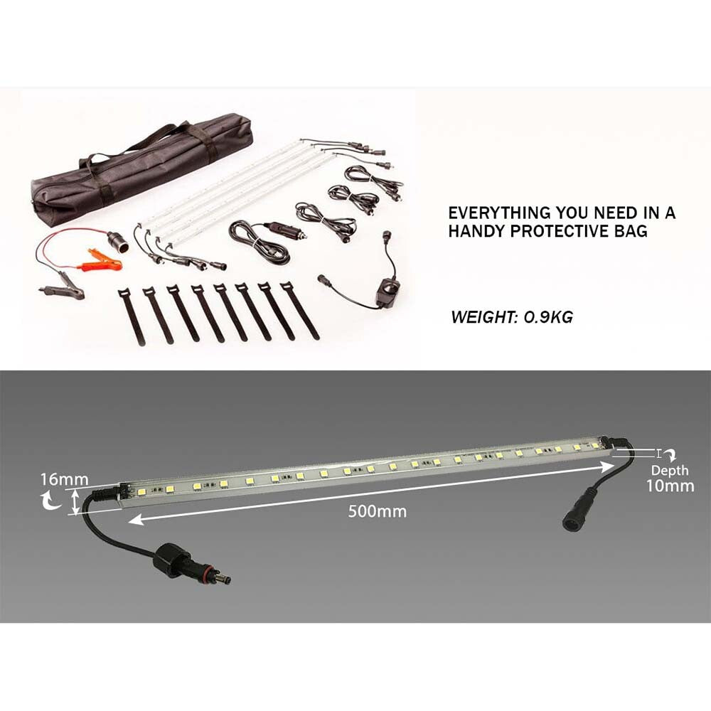 Adventure Kings 4 Bars LED Camp Light Kit Magnetic 500mm White Light Illuminator