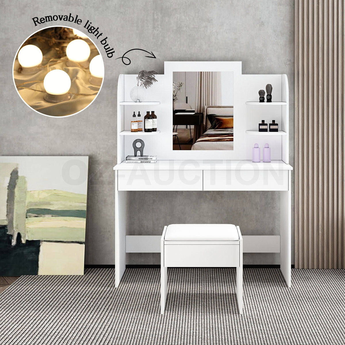 Dressing Table Makeup Mirror with Stool Drawer & Light Bulbs
