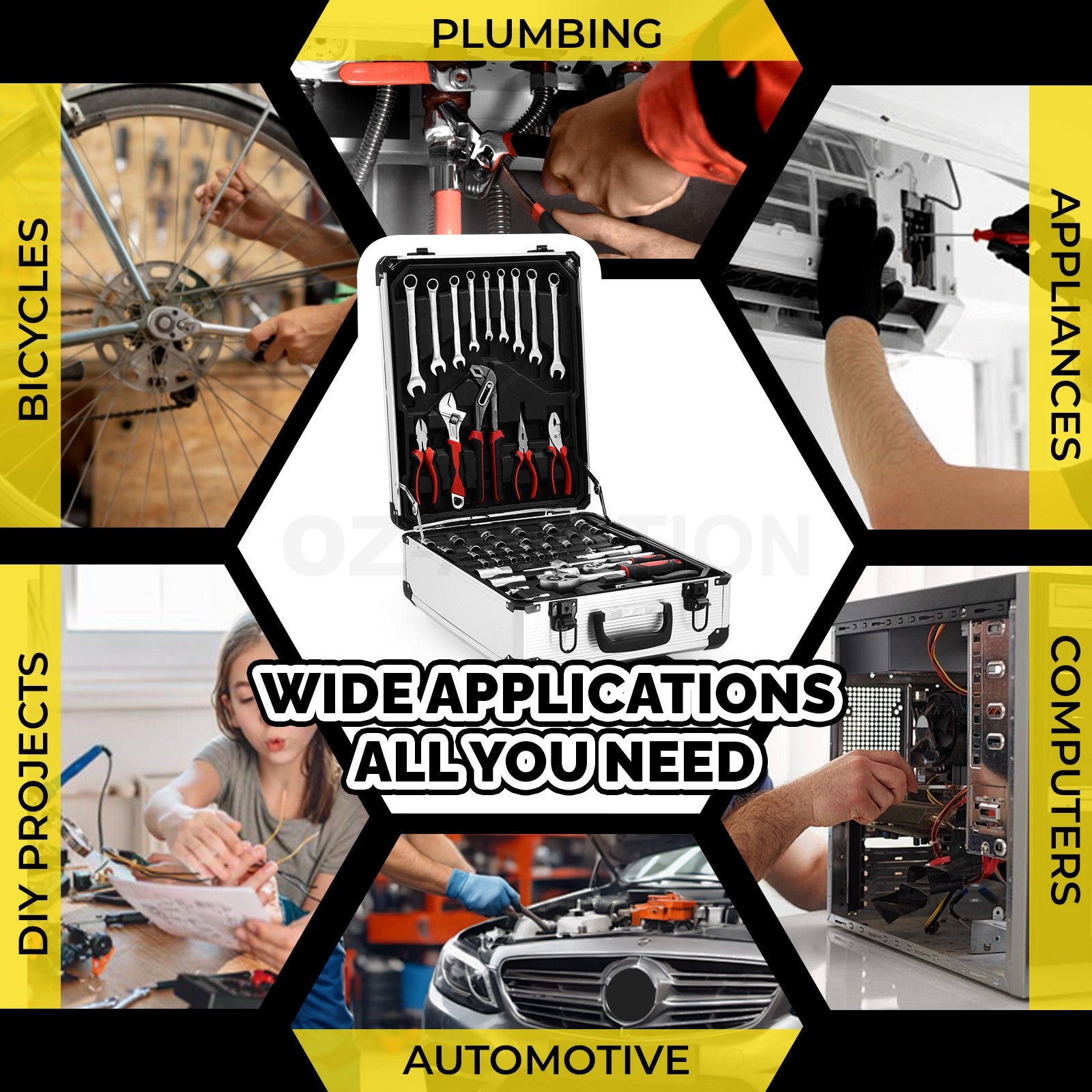 185-Piece Tool Box Trolley Set – DIY Home Car Repair, Aluminum Case