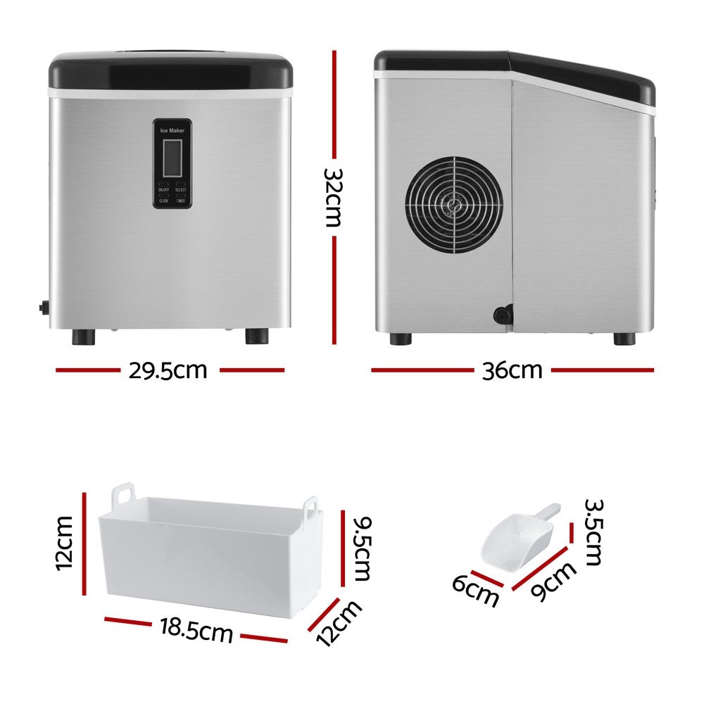 15kg Portable Ice Maker Ice Cube Machine 3L Stainless Steel