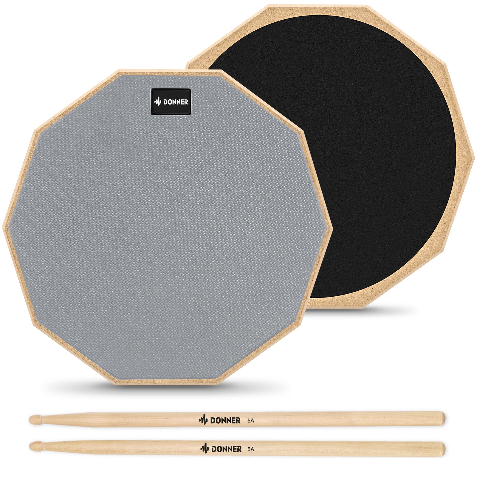 DONNER 12" Drum Practice Pad Silent Double-Sided with Drumsticks
