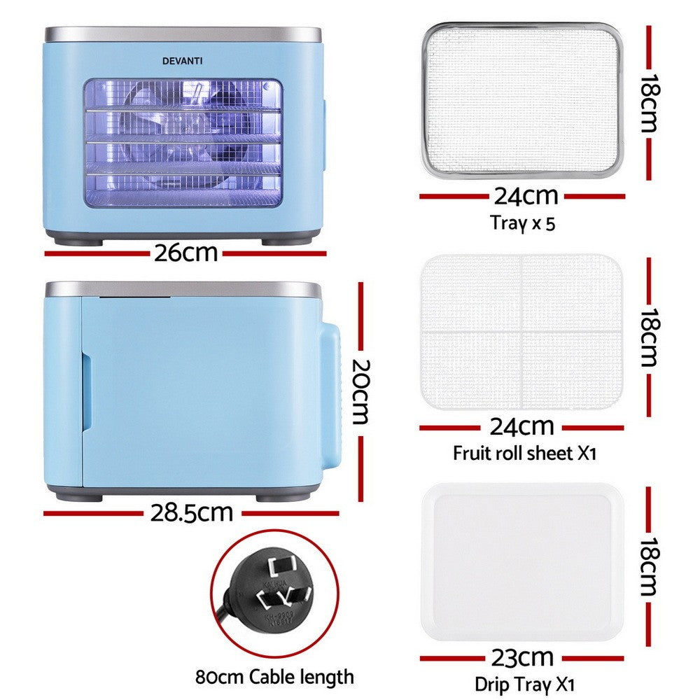 5 Tray Food Dehydrator Stainless Steel Fruit Jerky Dryer Mini