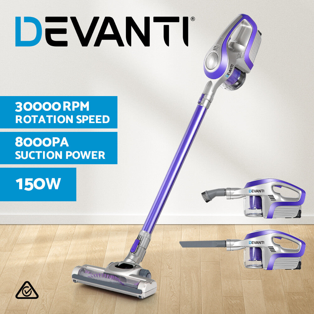 Devanti Cordless Stick Vacuum Cleaner 150W Handheld Purple