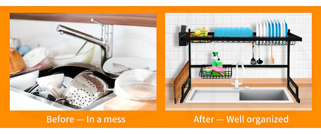 Toque Dish Drying Rack – Stainless Steel Over-Sink Cup & Cutlery Organizer