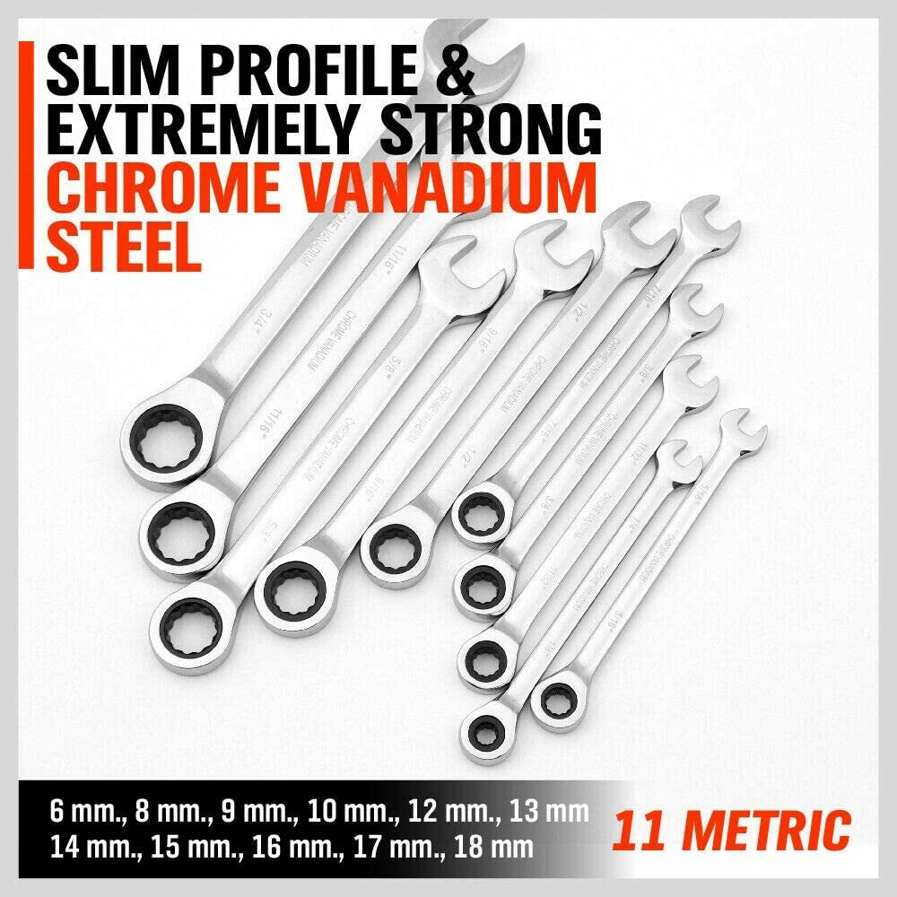 48pc HORUSDY Tool Set – Ratchet Spanners & Allen Keys with Roll Pouch