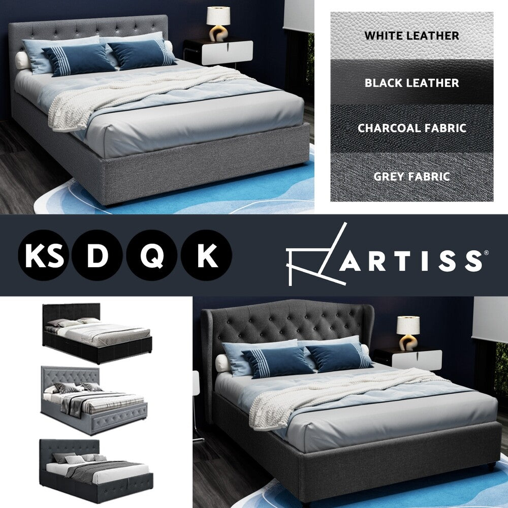 Bed Frame Queen Double King Single Gas Lift Storage Wood Fabric
