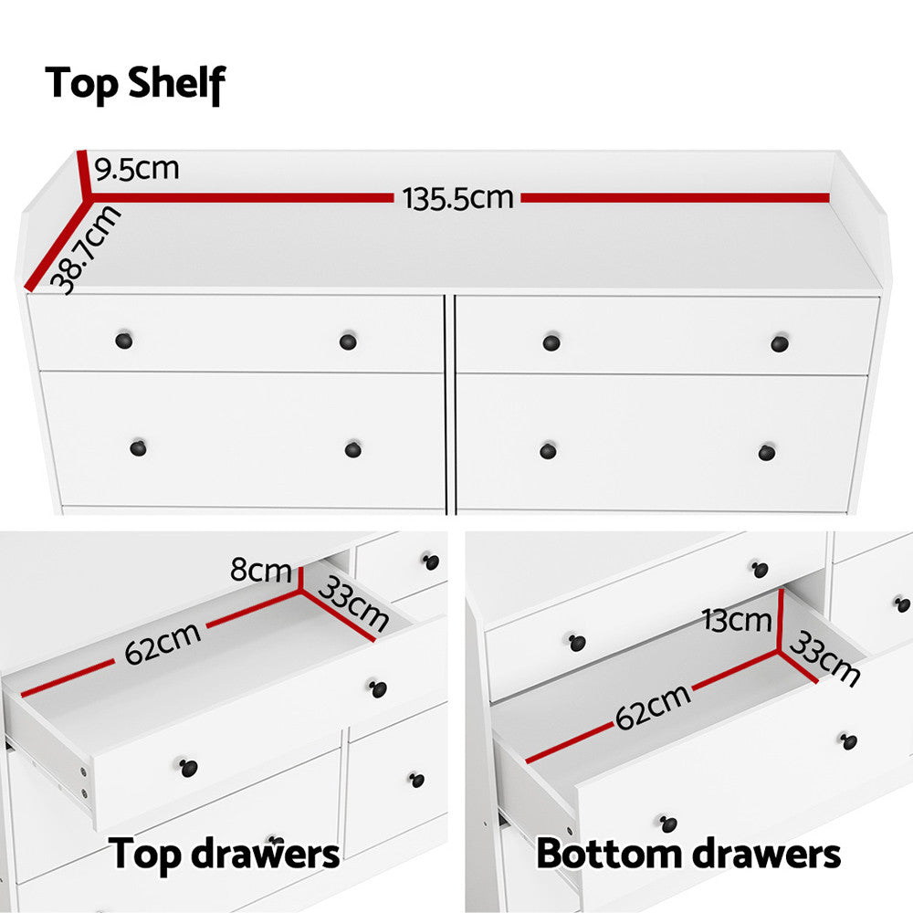 Artiss 6 Drawer Chest Dresser Tallboy Storage Cabinet White