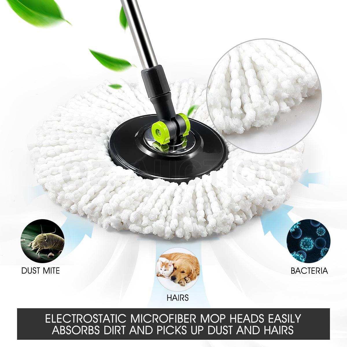 360° Spin Mop Set – Rotating Bucket with Wheels & 4 Microfiber Heads