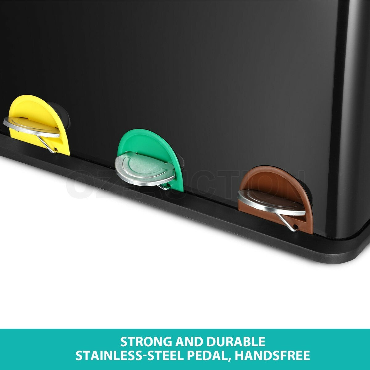 Maxkon 54L Pedal Rubbish Bin Triple Compartment Waste Can Black