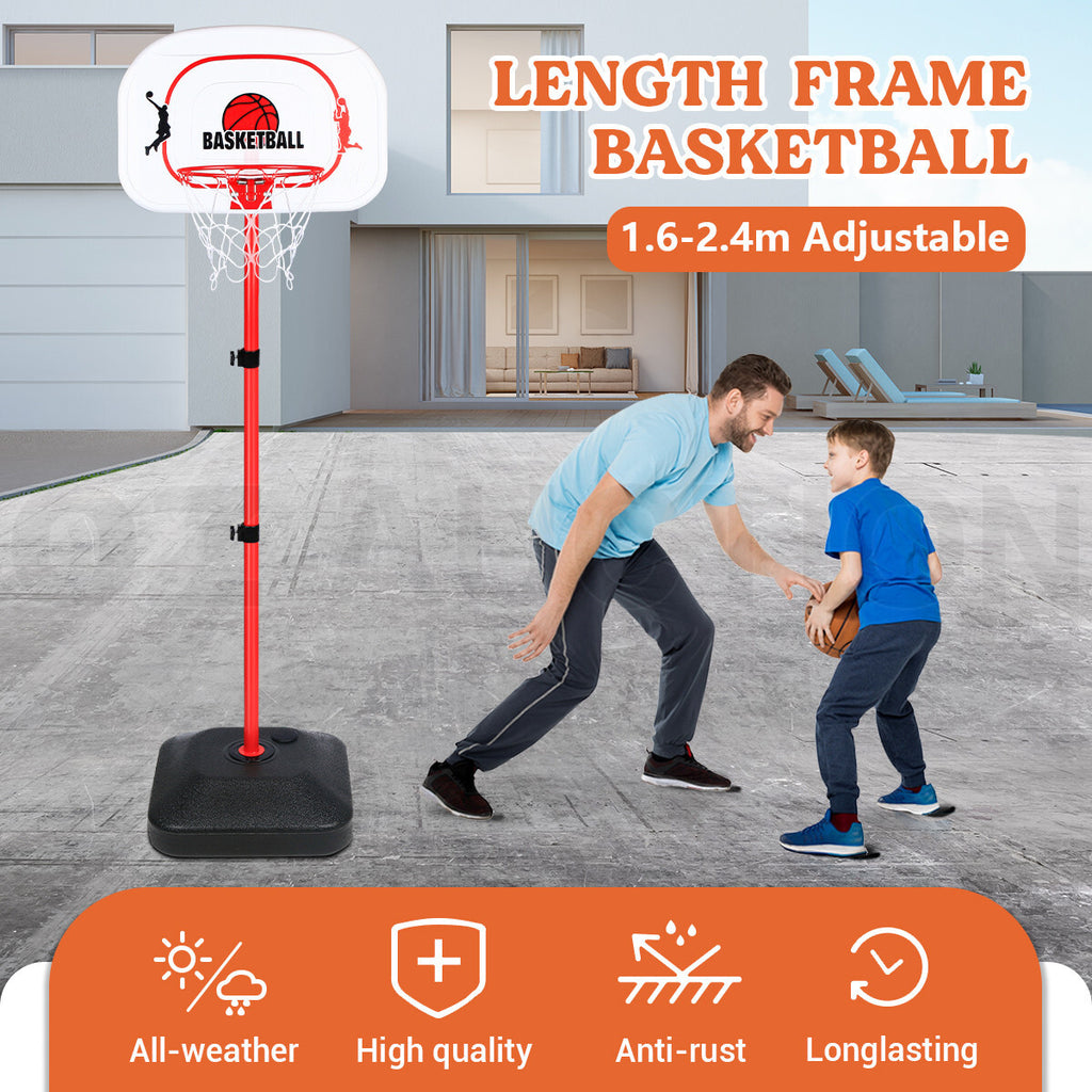2.4m Large Kids Portable Basketball Hoop Stand Set Adjustable Height