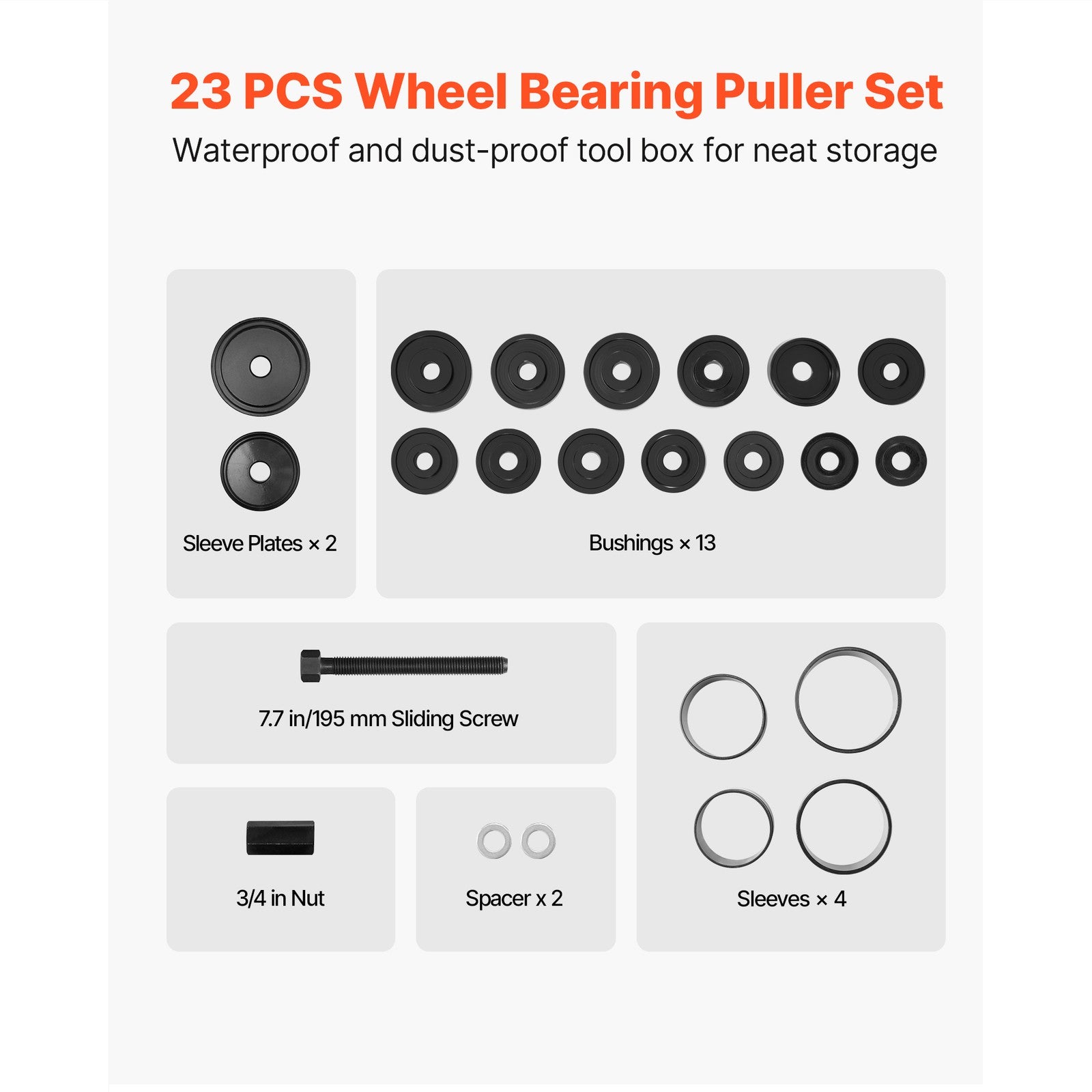 Uimoso Front Wheel Bearing Tool Kit for Removal & Installation, 23-Piece Set