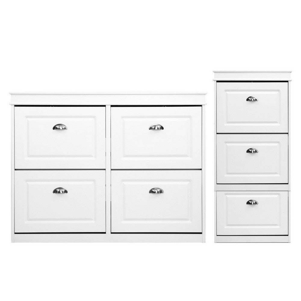 Shoe Rack Storage Cabinet 3/4 Flip Out Drawers White