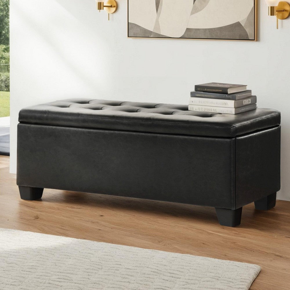 97cm Leather Storage Ottoman Blanket Box Bench Black