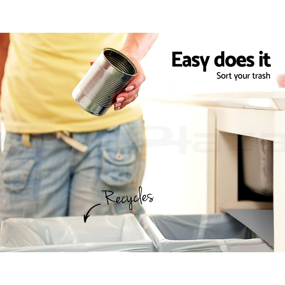 2x20L Twin Pull Out Kitchen Rubbish Bin Double Slide