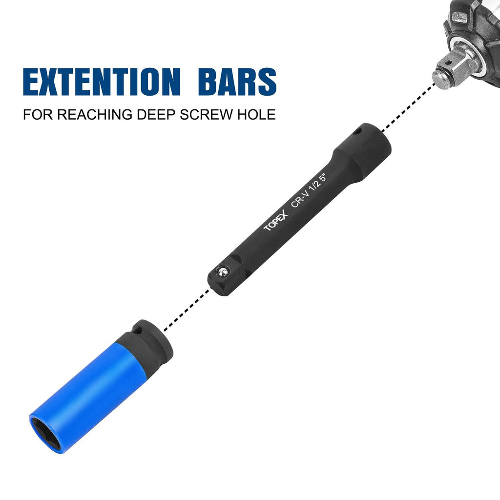 9pc Extension Bar Set – 1/4", 3/8" & 1/2" Socket Drive