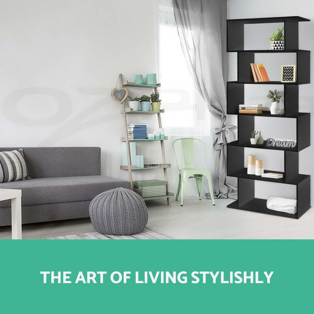 6 Tier Bookshelf Display Storage Bookcase Black