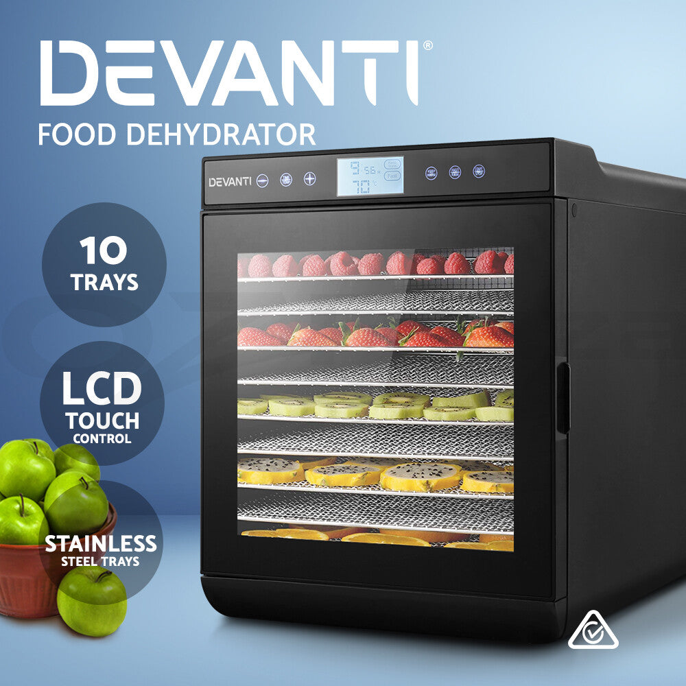 Devanti 10 Trays Food Dehydrator Stainless Steel Fruit Dehydrators Jerky Dryer