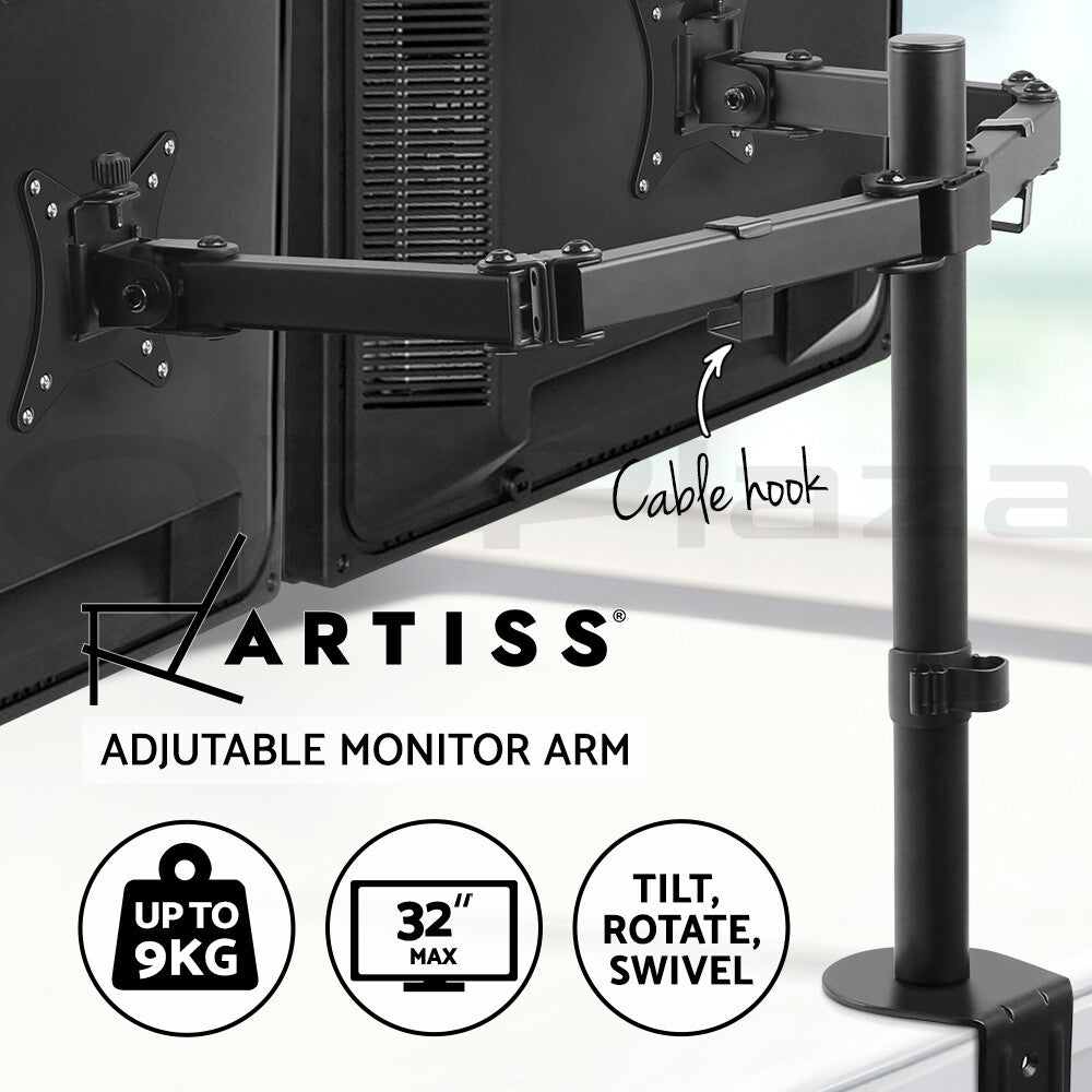 32'' Dual Monitor Desk Mount Arm Bracket Black