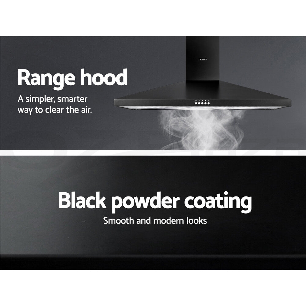 900mm Range Hood 90cm Kitchen Canopy LED Black