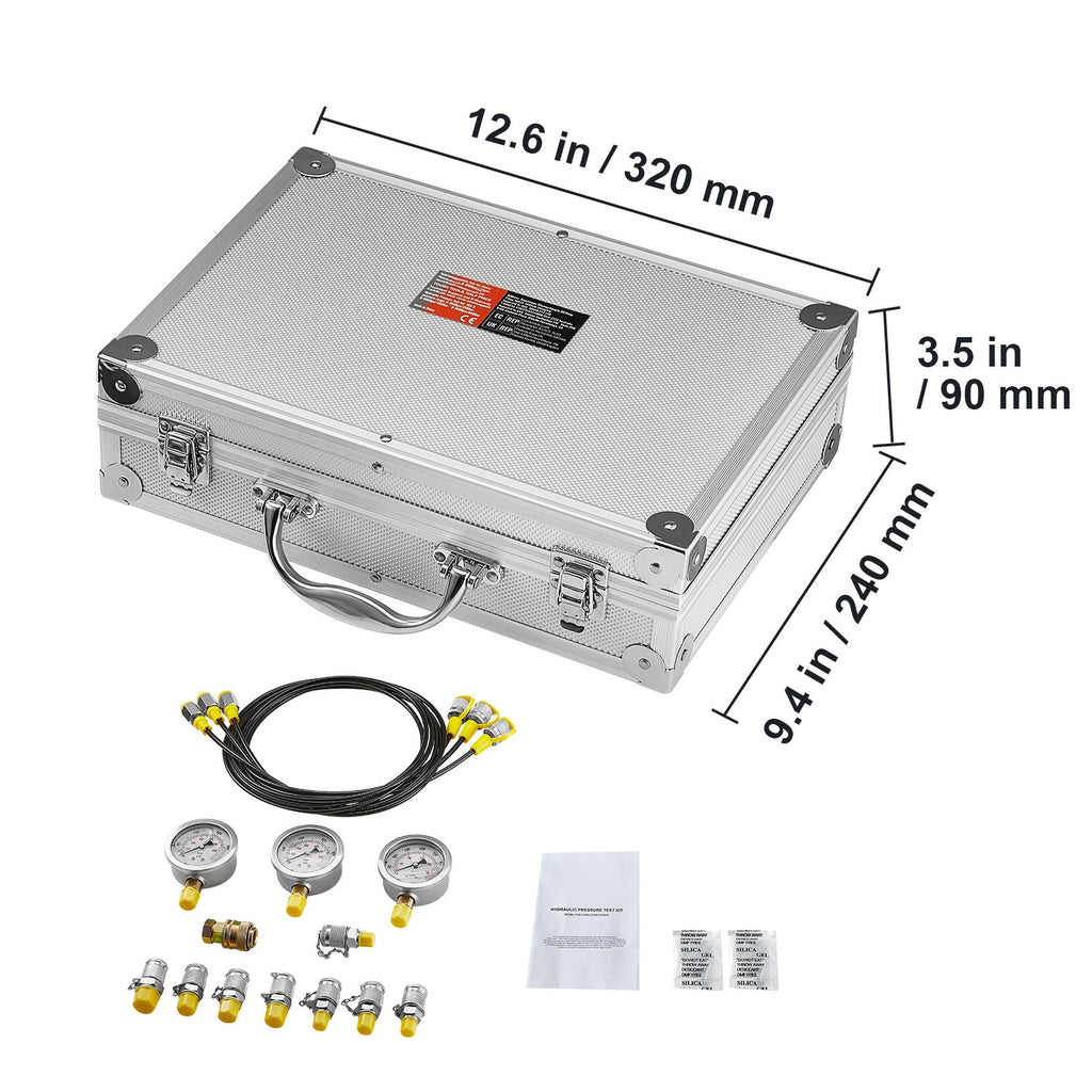 Uimoso Hydraulic Pressure Test Kit 3 Gauges 9 Test Couplings 3 Test Hoses Case