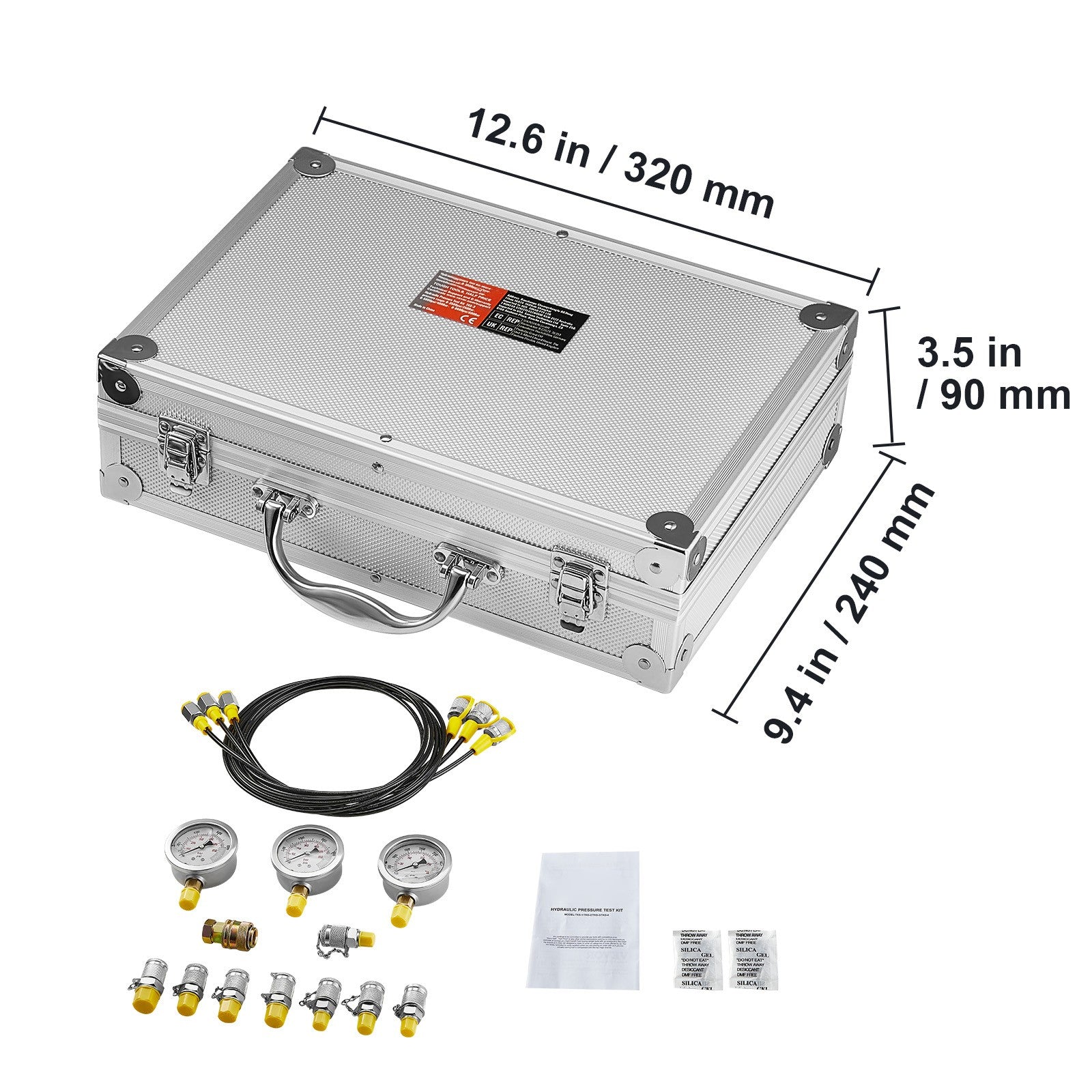 Uimoso Hydraulic Pressure Test Kit 3 Gauges 9 Test Couplings 3 Test Hoses Case