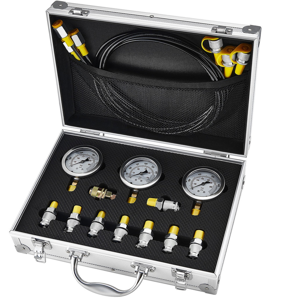 Uimoso Hydraulic Pressure Test Kit 3 Gauges 9 Test Couplings 3 Test Hoses Case