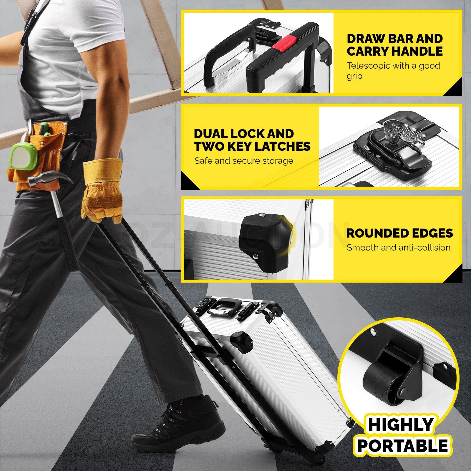 185-Piece Tool Box Trolley Set – DIY Home Car Repair, Aluminum Case