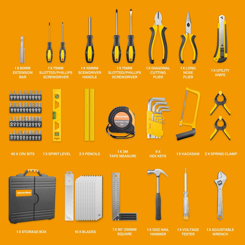 80pc Hand Tool Set – Household Kit with Hammer, Pliers & Knife
