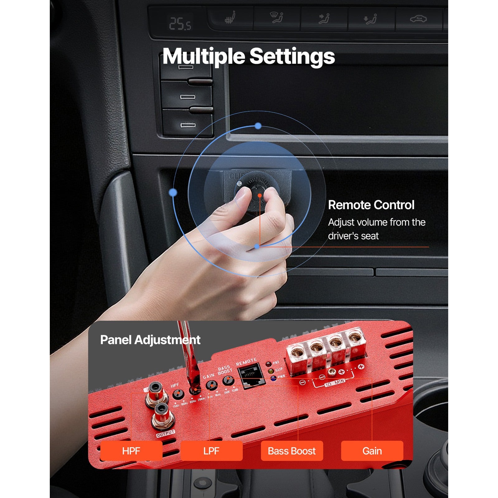 Uimoso Monoblock Class D Car Amplifier 2000W RMS for Subwoofers, 1/2/4 Ohm