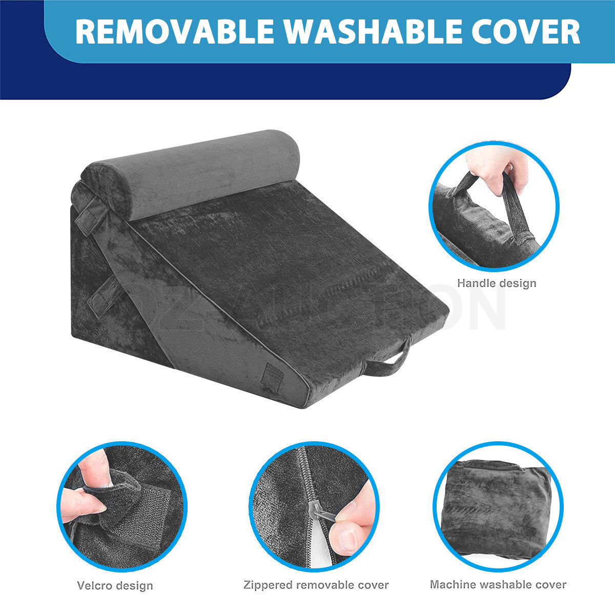 3PCS Wedge Pillow Set – Memory Foam Bed, Neck & Leg Support, Grey