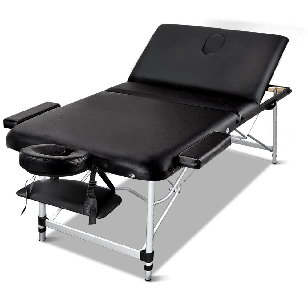 80cm Portable 3 Fold Aluminium Massage Therapy Bed Black