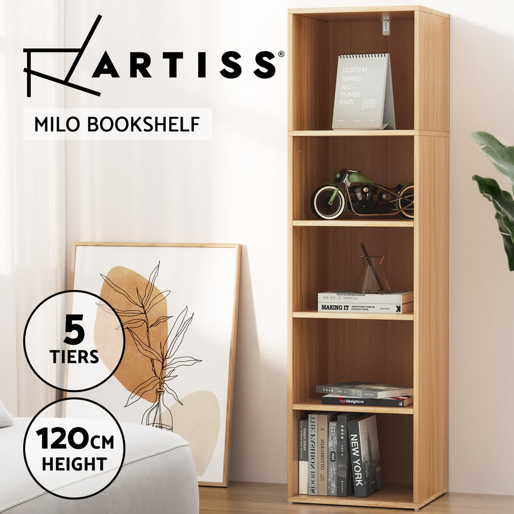 5 Tier Cube Bookshelf Display Book CD DVD Storage Pine