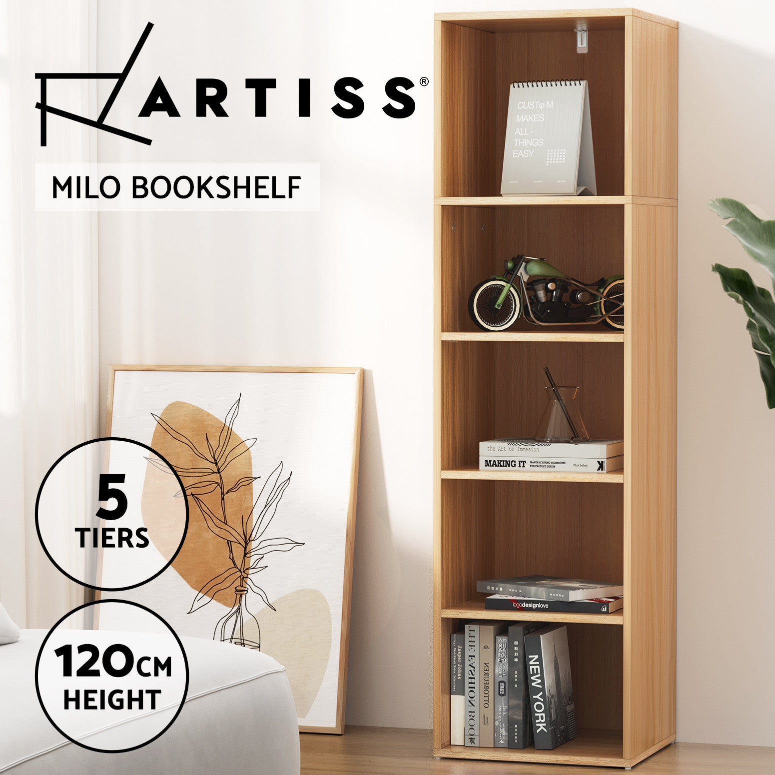 5 Tier Cube Bookshelf Display Book CD DVD Storage Pine