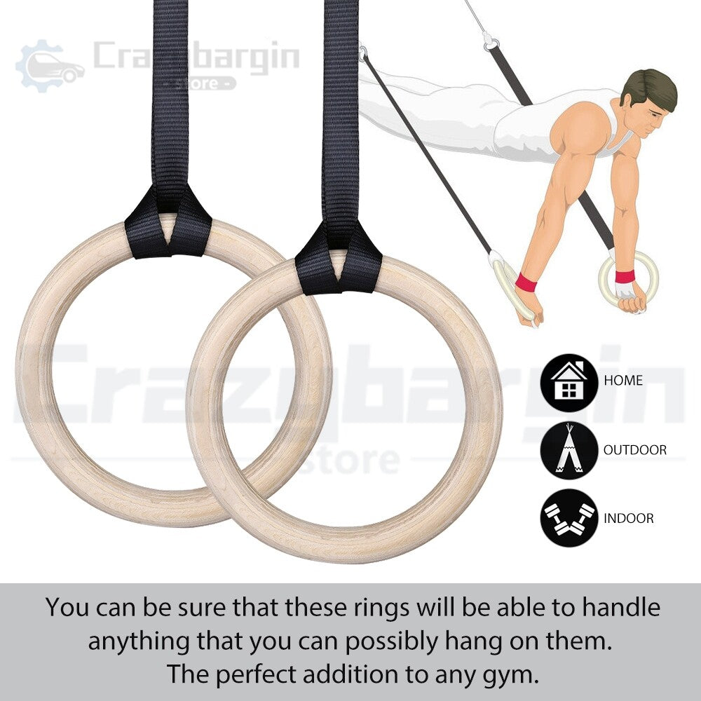 Gym Rings Set – Wooden Olympic Rings with Crossfit Straps