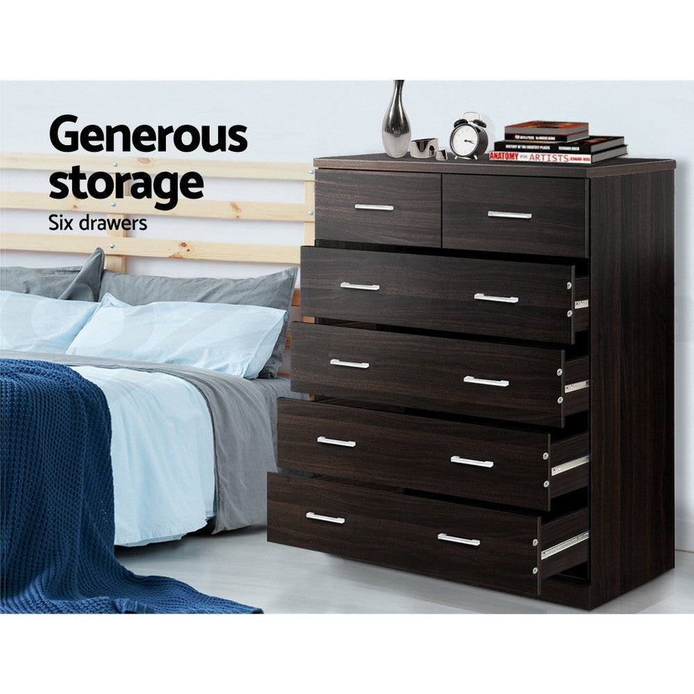 6 Drawer Chest Tallboy Storage Cabinet Walnut