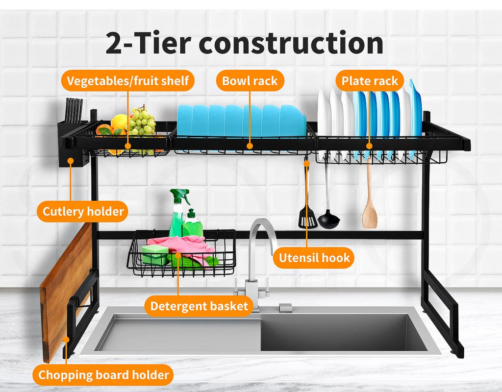 Toque Dish Drying Rack – Stainless Steel Over-Sink Cup & Cutlery Organizer