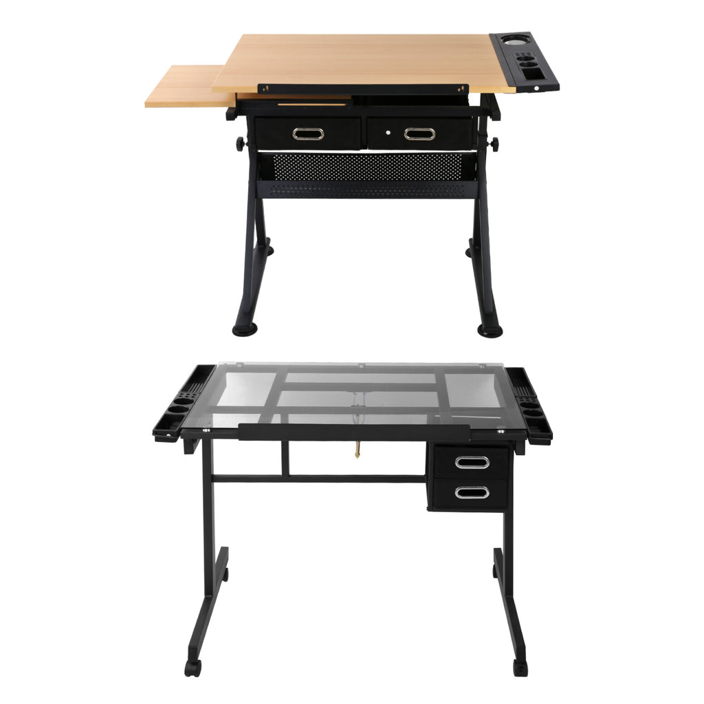 Drawing Desk Drafting Table Set with Stool Tilt Art Craft Black