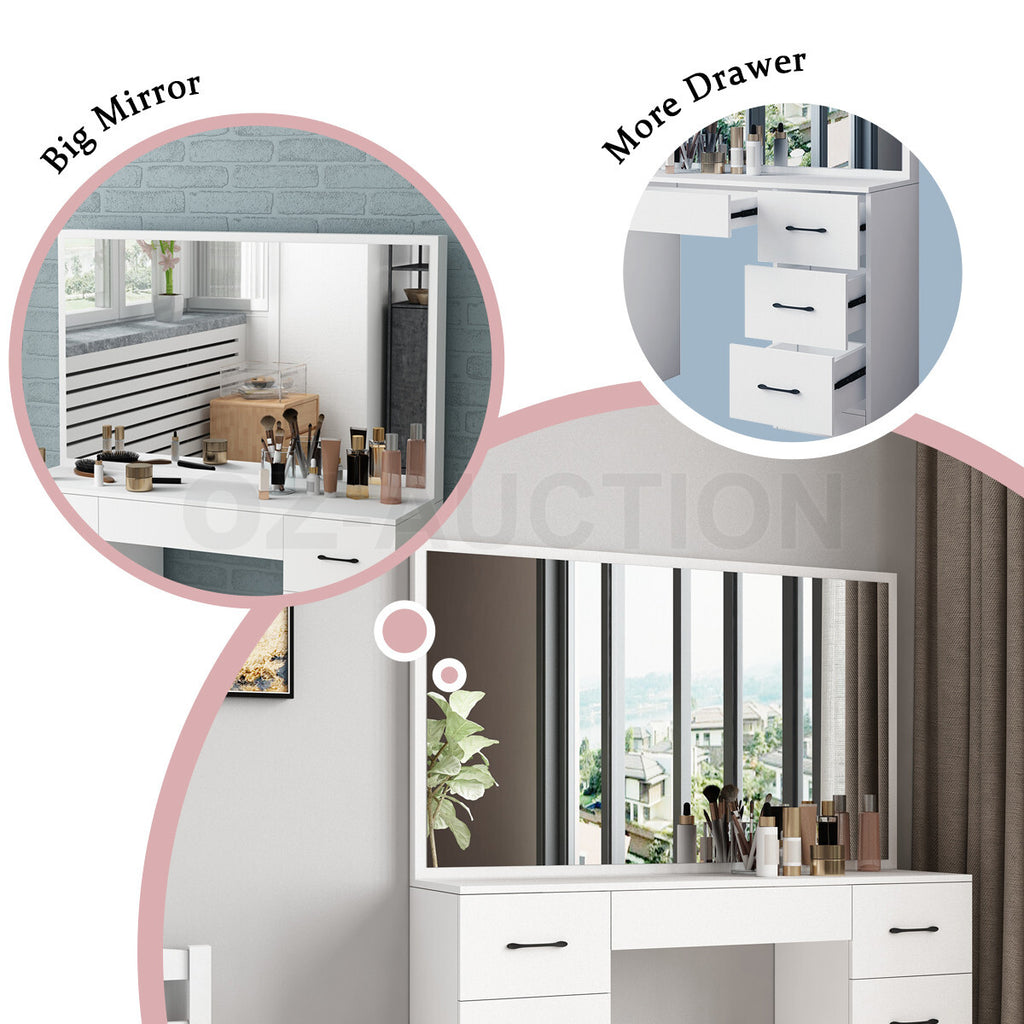 Large Dressing Table with Mirror – Modern Makeup Vanity, White
